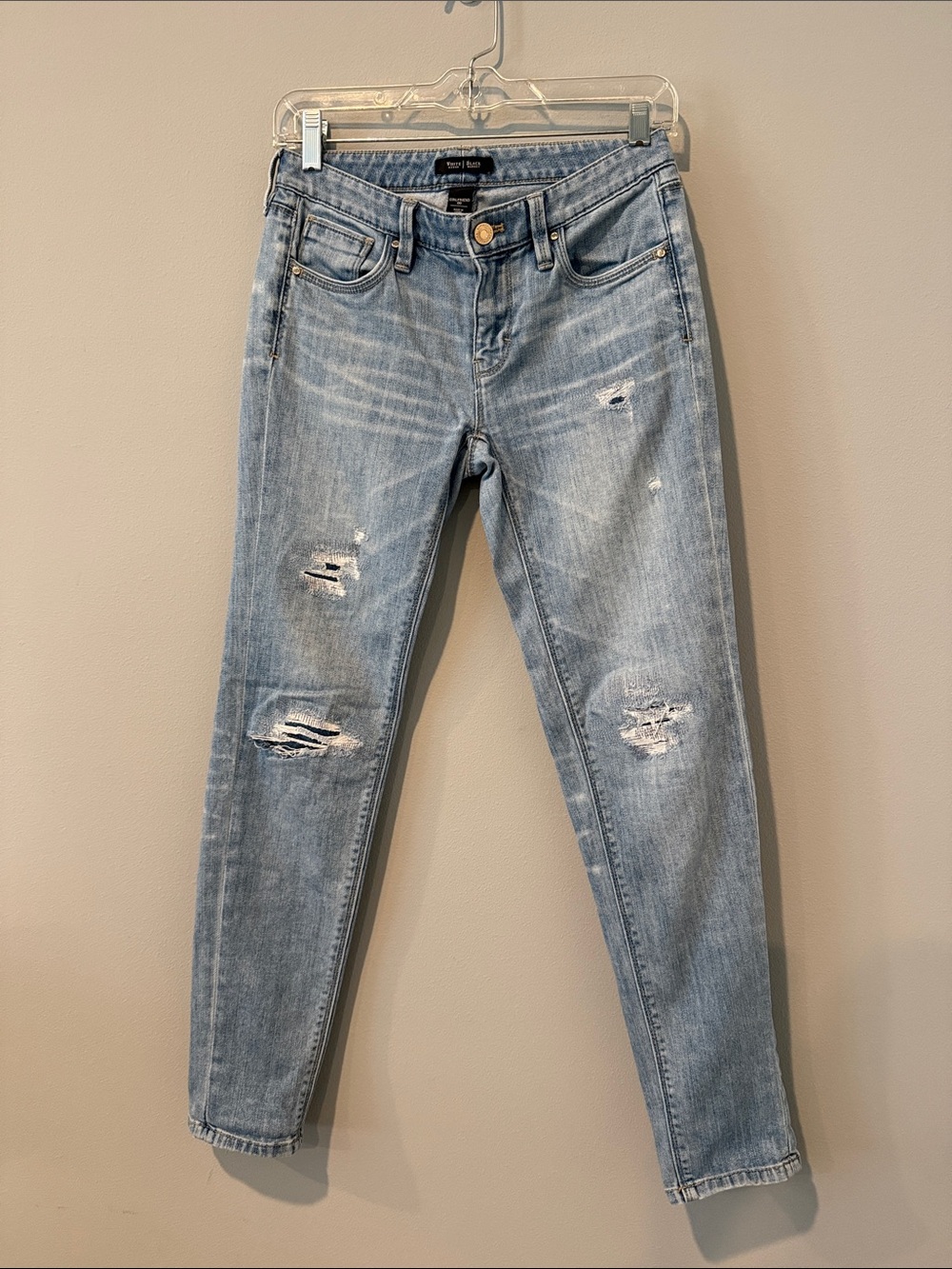 White House Black Market Light Blue Distressed girfriend Jeans